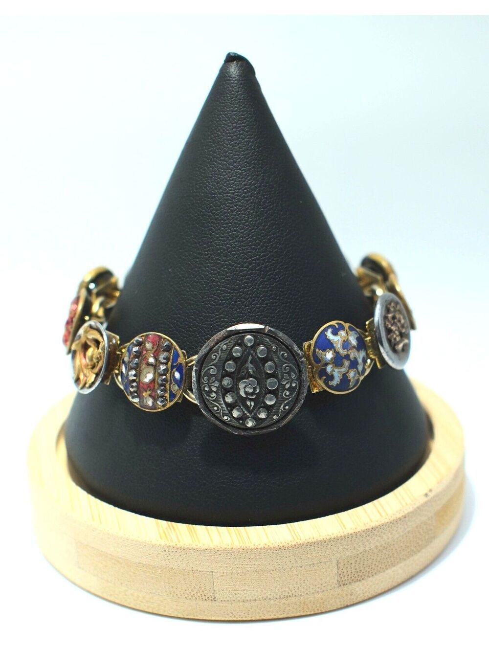 Antique Victorian Button Bracelet, Assembled from Enamel & Cut-Steel Buttons